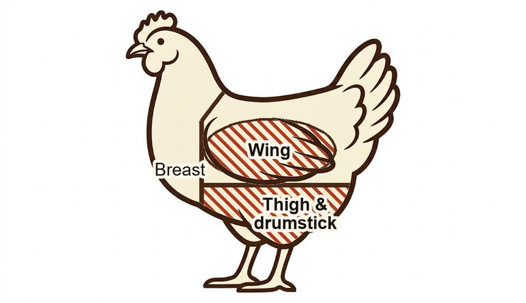 Chicken with the pieces marked