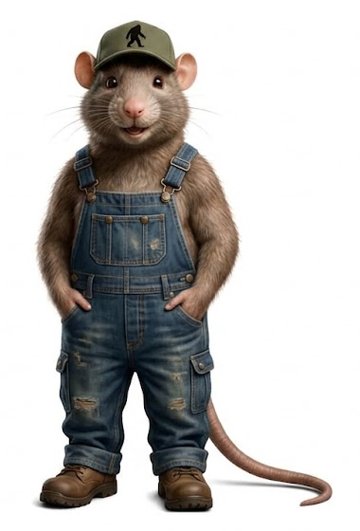 The Riverside Rat in his overalls and cap